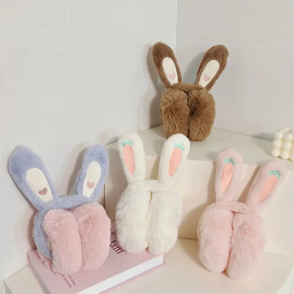 New Cartoon Rabbit Ear Warm Earmuffs Rabbit Ear Plush Folding Earflap Cold Protection Soft Windproof Ear Cap Outdoor