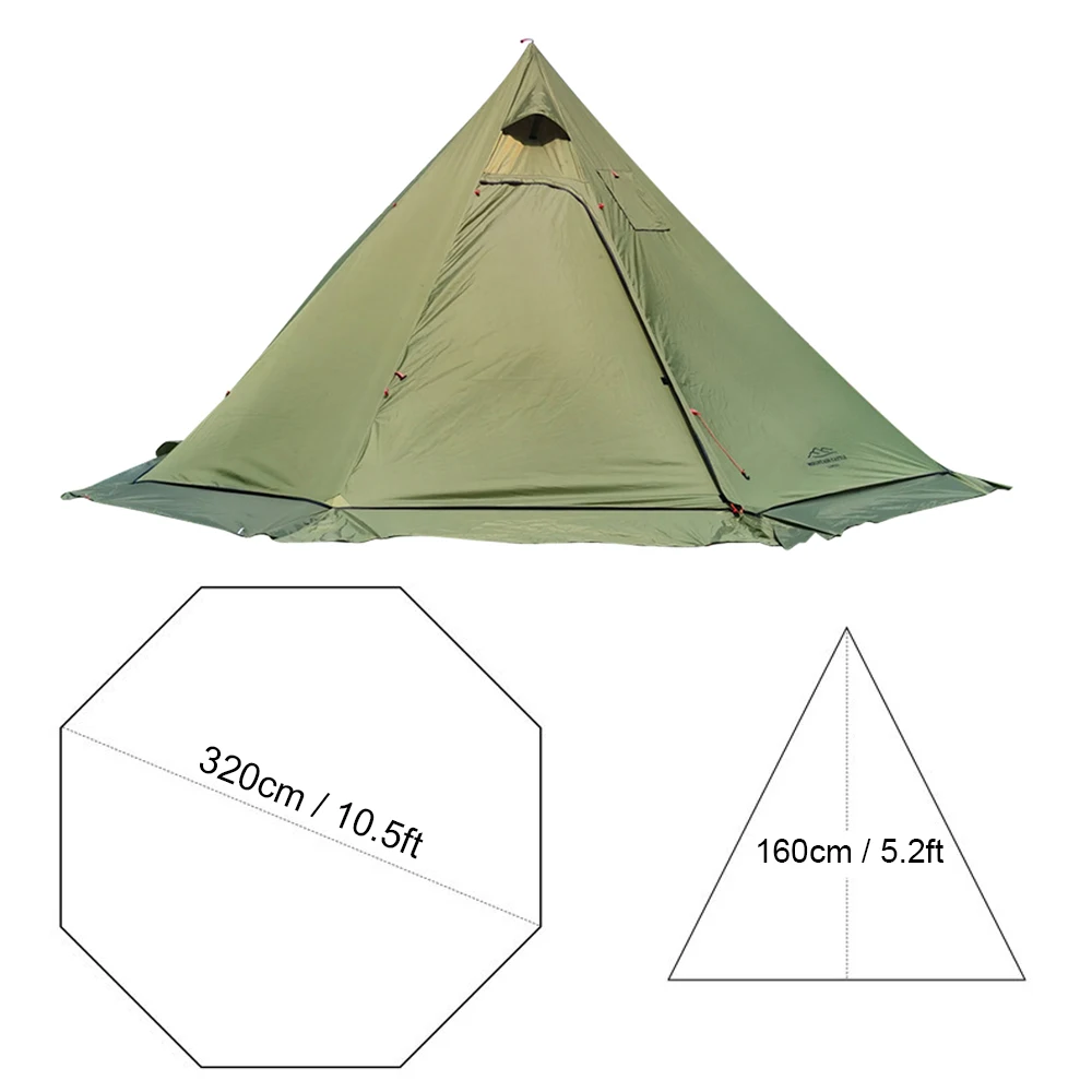 10.5' x 5.2' Outdoor Camping Tent Stove Jack Teepee Windproof Waterproof Rip-Resistant Easy Carry for Family Hiking Backpacking