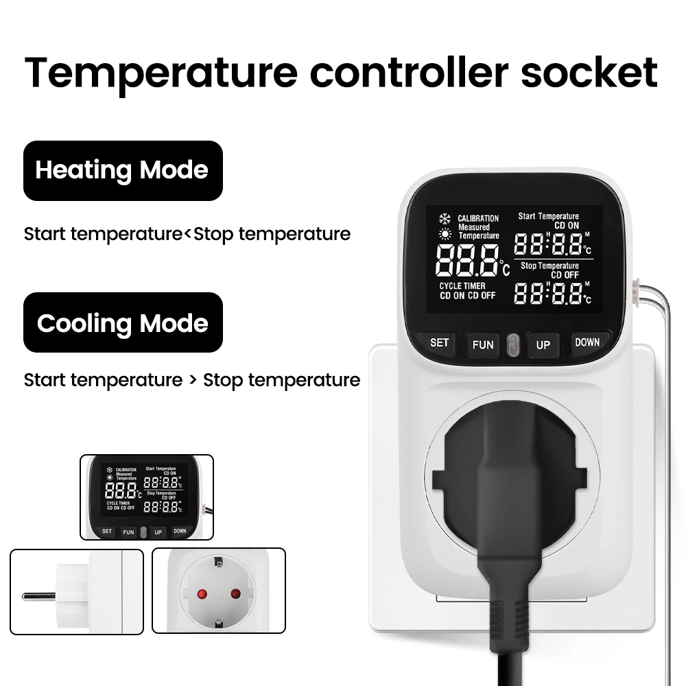 Termostat regulator temperatury 16A inteligentna wtyczka 230V precyzyjny cyfrowy wyświetlacz LCD EU US gniazdo brytyjskie Outlet