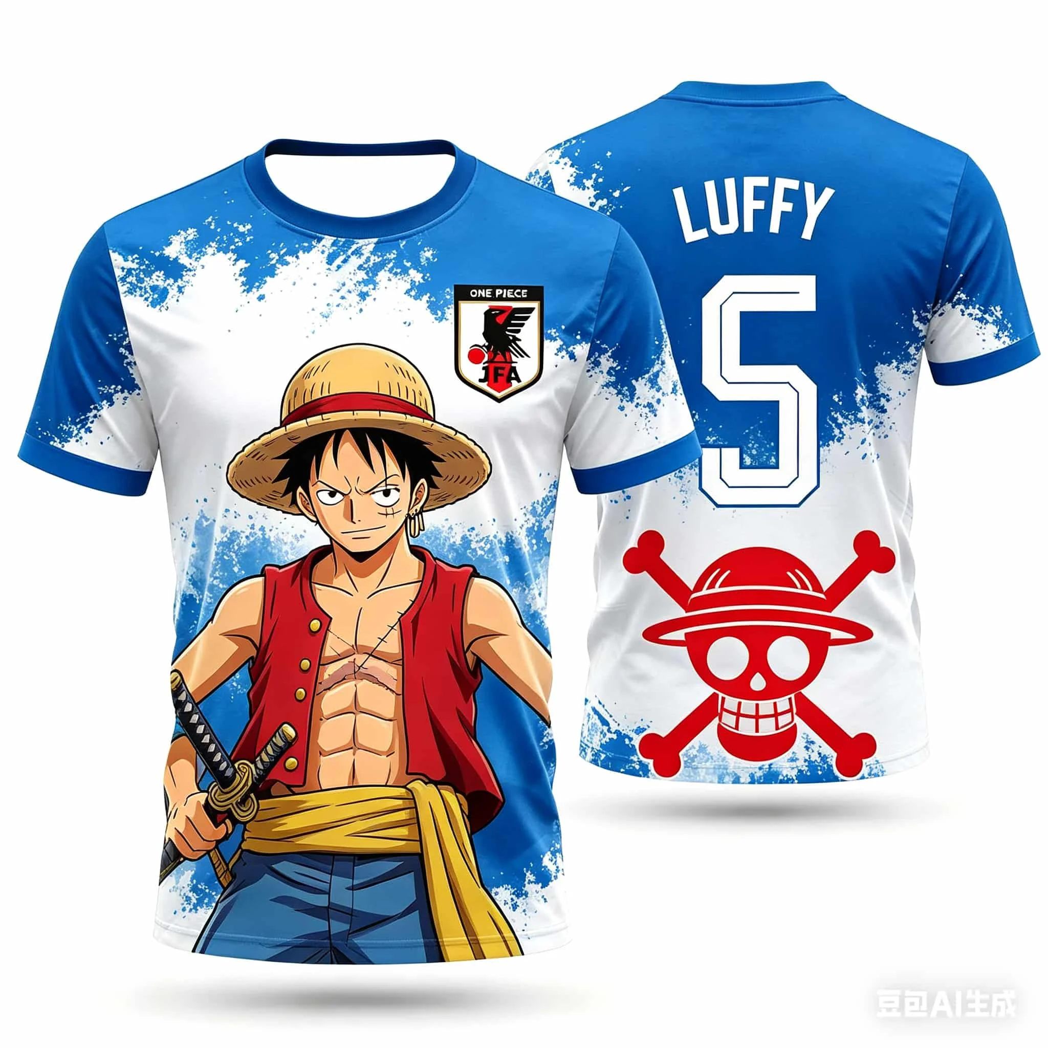 Kinder One Piece Tony Tony Chopper Nr. 19 Japan Fußballtrikot für Jungen und Mädchen, schnell trocknend, atmungsaktiv, kurzärmelig, Anime-Sportoberteile