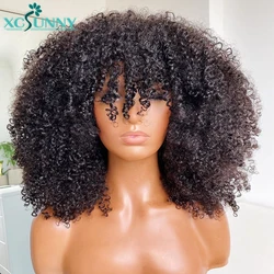 Afro Kinky Curly Wig 200 Density Remy Brazilian Scalp Top Curly Bob Human Hair Wigs With Bangs For Women Xcsunny