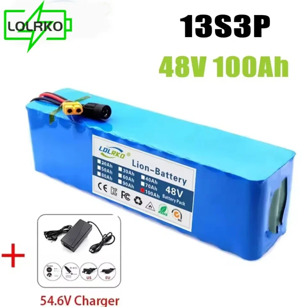 

New 48V 20Ah 2000W 13S3P DC/T Lithium Ion Battery Pack Suitable for 48V motors with BMS+54.6V Charger