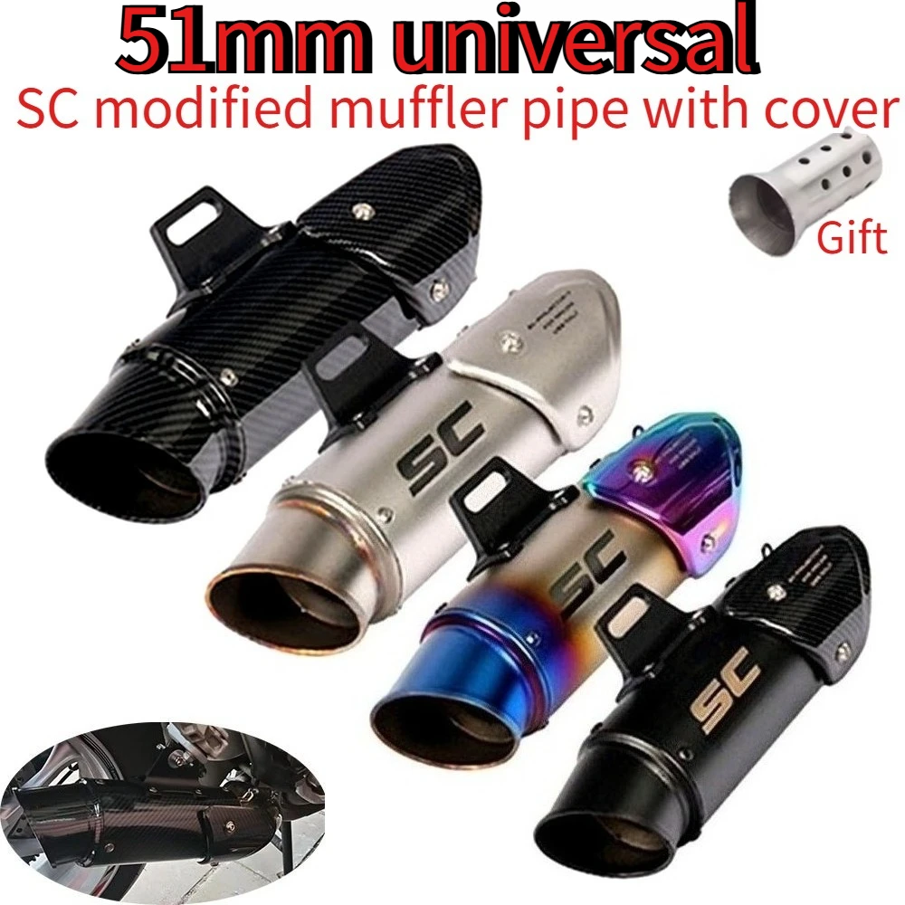 

51mm Universal Motorcycle Exhaust System, Modified Muffler Pipe with Cover For Z900 MT09 ZX6R TMAX560 CBR650F ZX25RR Escape