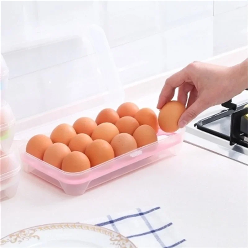 Stackable Container for Refrigerator with Lid, 15 Egg Bin Holder, Keep Fresh Organizer, Home