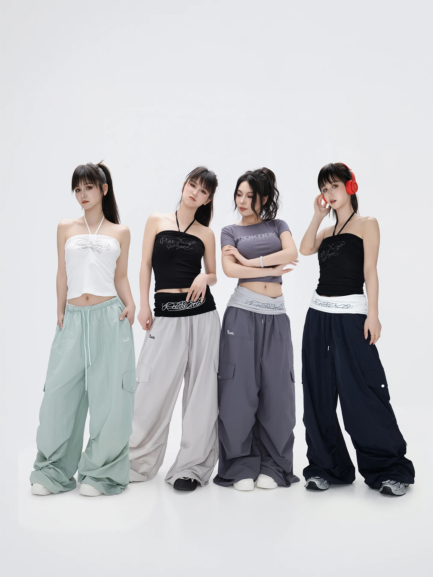 Street Style Loose Wide Leg Workwear Pants for Women ROKBBK Multi Pocket Drapey Casual Trousers Comfortable Nylon Fabric