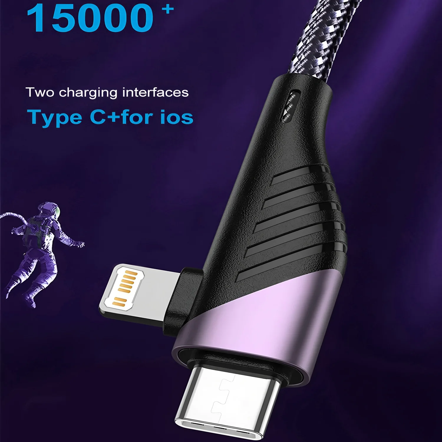 90 Degree Angle 2 in 1 Type C Charger USB Cable Type C Lighting Fast Charge Cable For iPhone 17 16 15 Pro Max iPad Xiaomi Huawei view 4