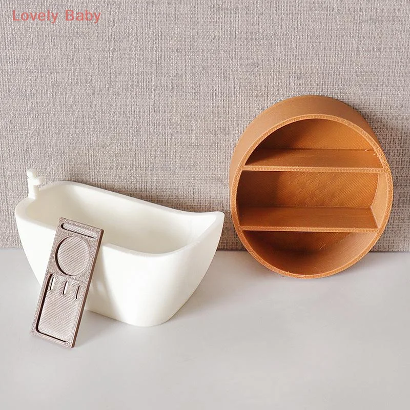 【BS】1Pcs DIY Wall Cabinet Decor Dollhouse Mini Bath Tub Model Storage Rack Ornament Pretend Food Play Miniature Doll Accessory