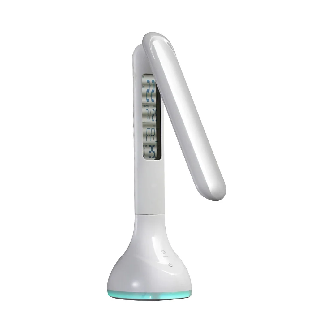 Portable Rechargeable LED Desk Lamp Eye Control Dimmable Table Lamp 3-Level Brightness Calendar Alarm Clock