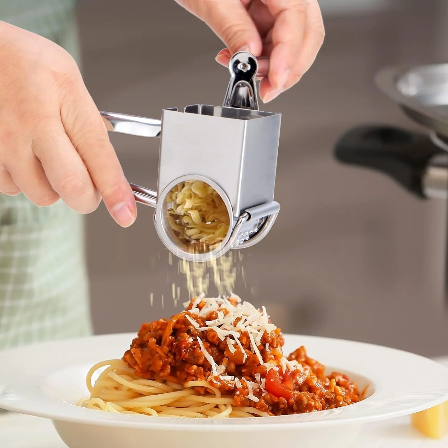 Rotary Cheese Grater Cheese Cutter Slicer Shredder Stainless Steel Manual Handheld Grater for Grating Hard Cheese Chocolate Nuts