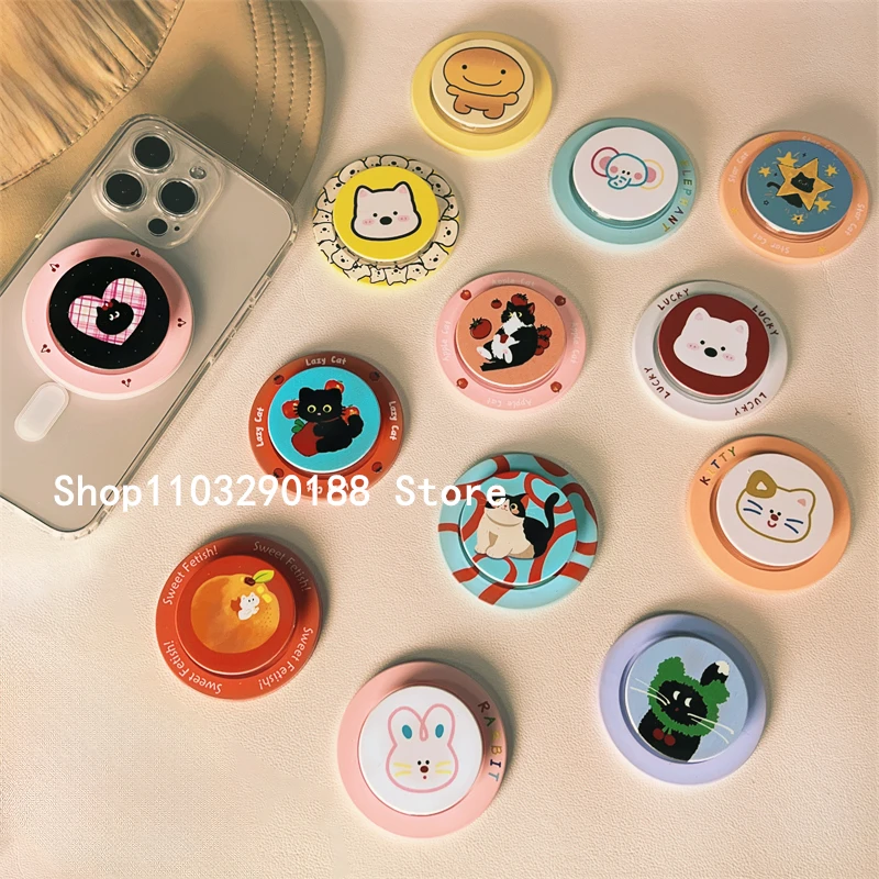 

Korean Cute Cartoon Kitten Color Magnetic Holder Grip Tok Griptok Phone Stand Holder Support For iPhone 16 For Pad Magsafe Smart