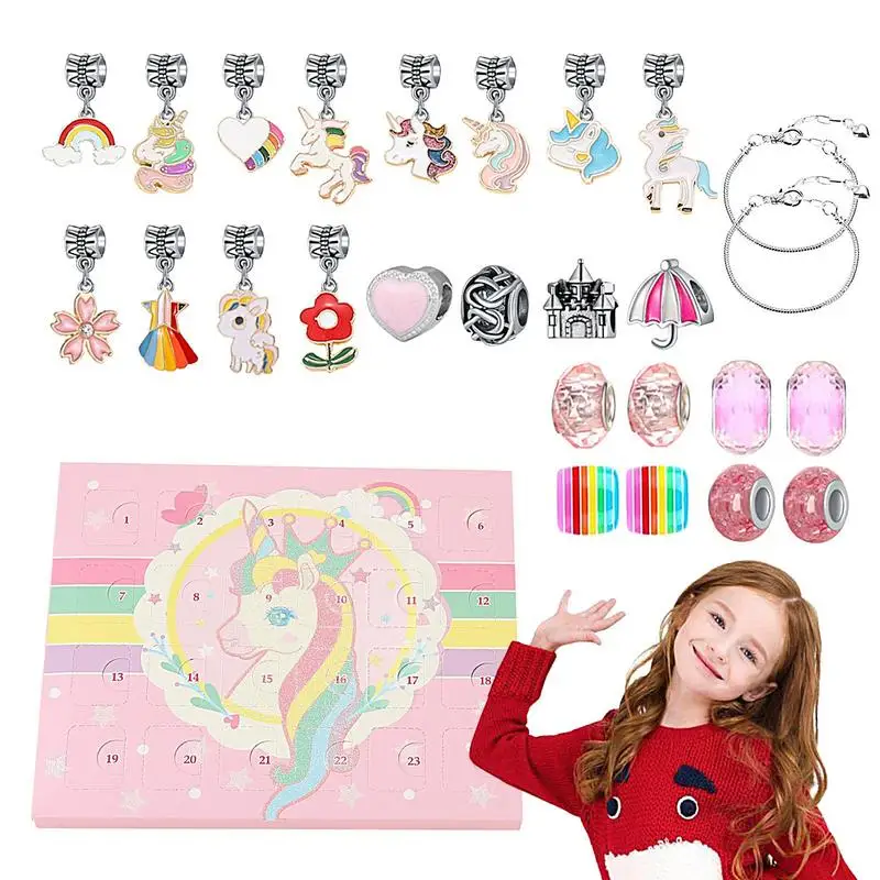 Christmas Advent Calendar Bracelets Countdown Box Kit 24 Days Count down DIY Kids Christmas Charm Bracelet Gifts Jewelry Making