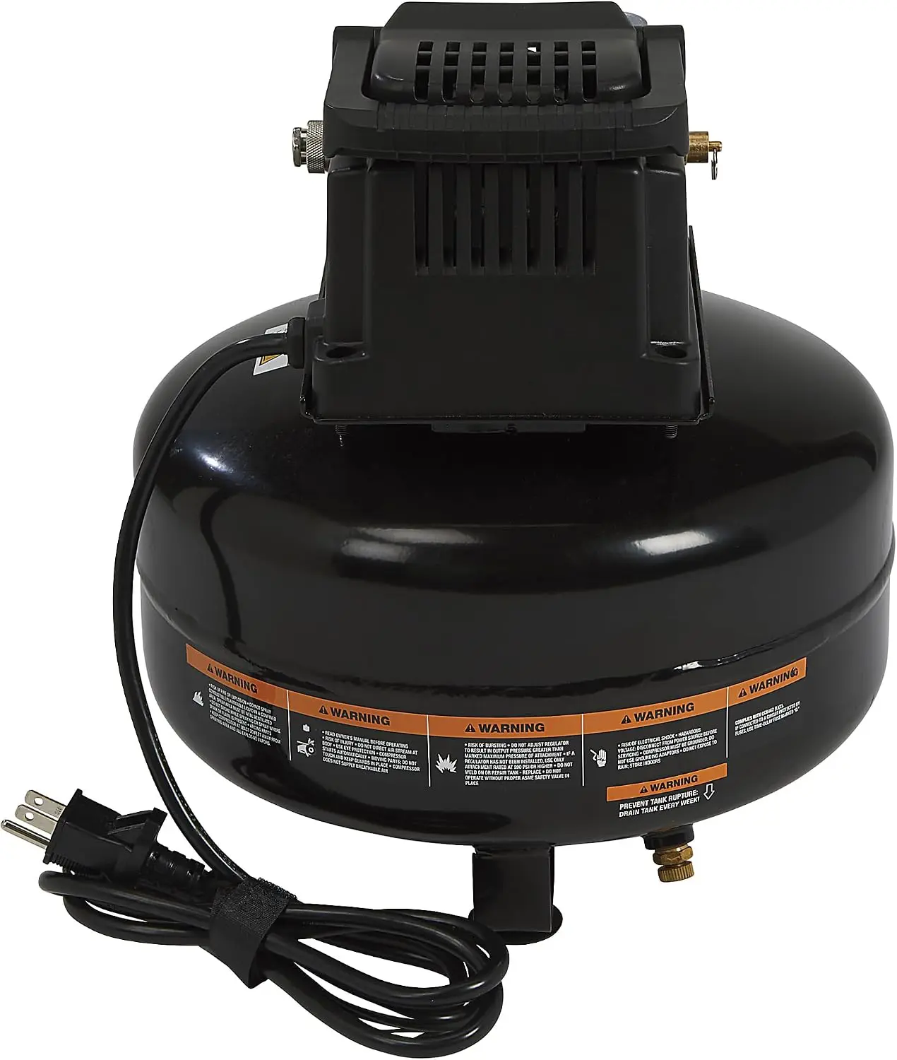 Air Compressor, 3-Gallon, 0.3 HP, 110 PSI, Oil-Free | Pancake tank design, Compact portability, Maintenance-free operation