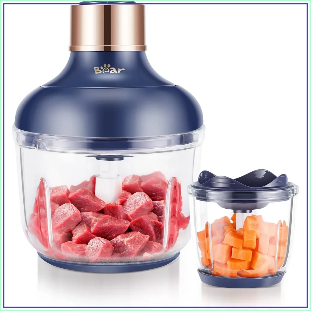 

Food Processor, Electric Chopper 2 Glass Bowls 8 Cup+2.5 Cup, 400W Grinder 2 Sets Blades, 2 Speed for Meat Vegetables Baby Food