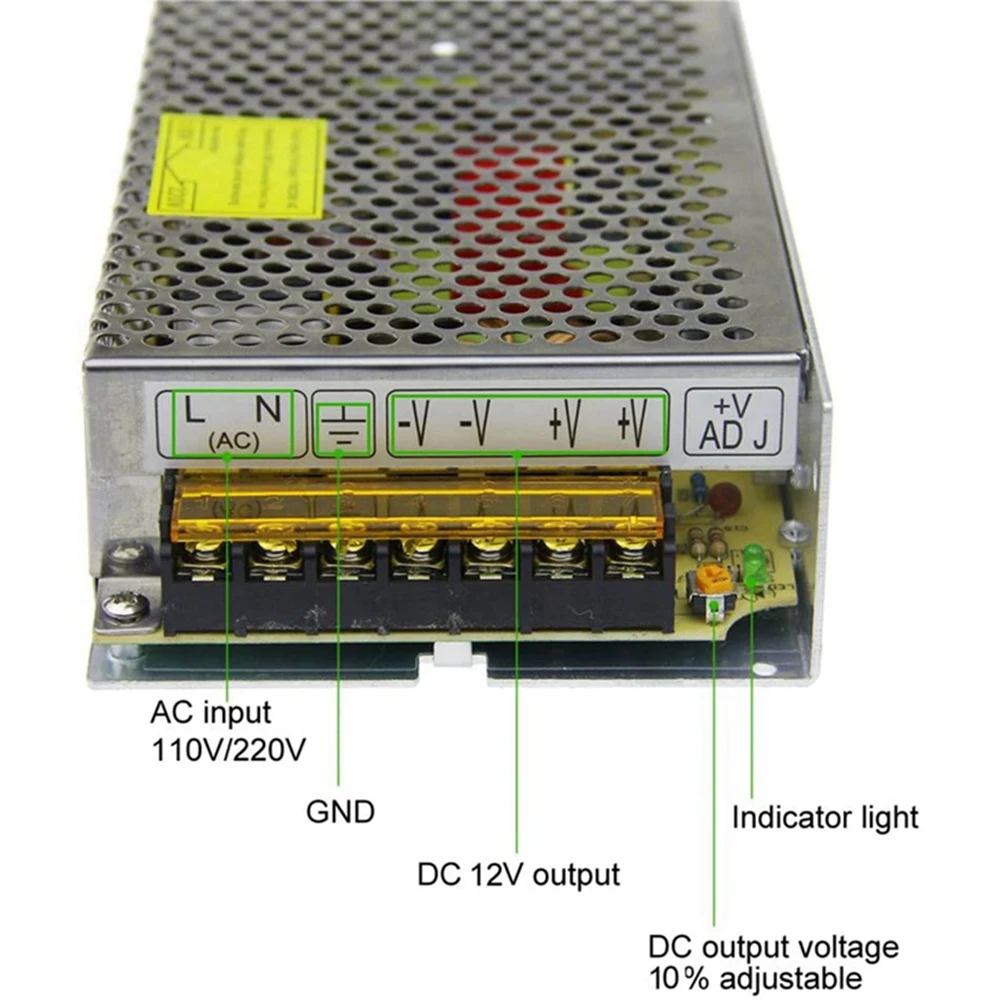 DC 12V 15A 180W Zasilacz Transformator Przełącznik AC 110V / 220V do DC 12V 20Amp Adapter przełączający Konwerter LED (15A)