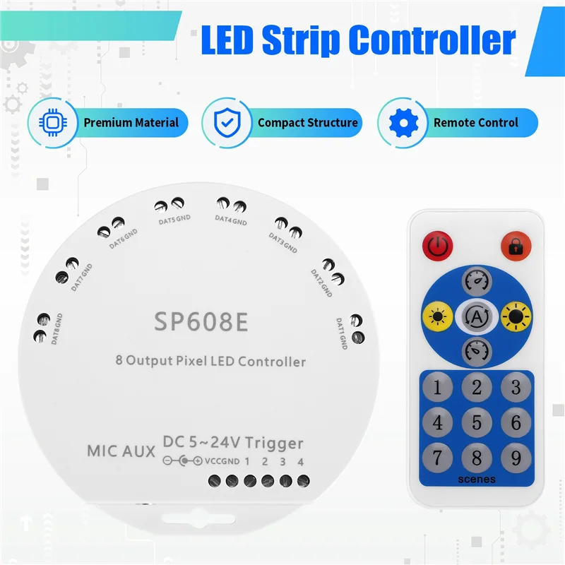 BAAG-SP608E DC5V-24V WS2812B Музыкальный контроллер Bluetooth APP с дистанционным управлением 8-канальный SP602E 4-канальный WS2811 WS2815 Светодиодная лента