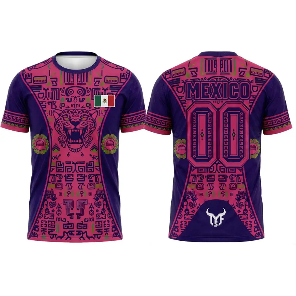 Mexico Style Jaguar Graphic Soccer T-shirt Men Summer Breathable Mexican Flag 3D Printed Jersey Unisex Casual Streetwear Top