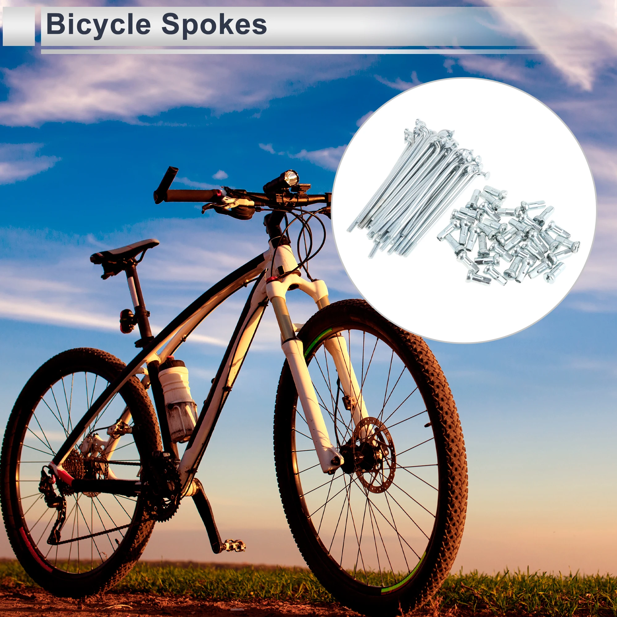 X autohaux Universal Bicycle Spokes 12G 67-247mm Length Bike Wheel Spokes Nipple Silver Tone Carbon Steel Galvanized 1 Set