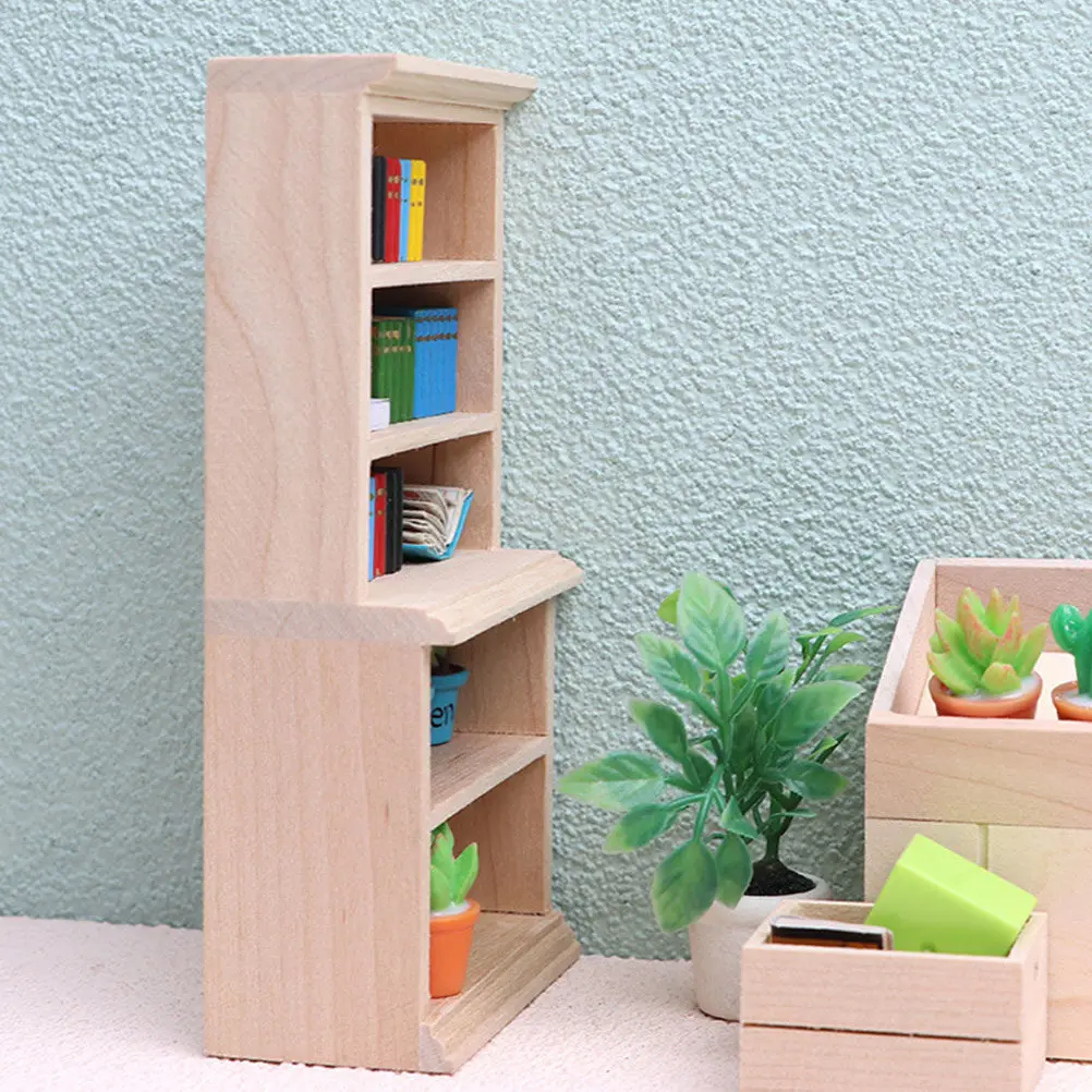 

Миниатюрная книжная полка из дерева, имитация мебели, декор для мини-дома, миниатюрный деревянный книжный шкаф, аксессуары для домашнего декора, крошечный книжный шкаф