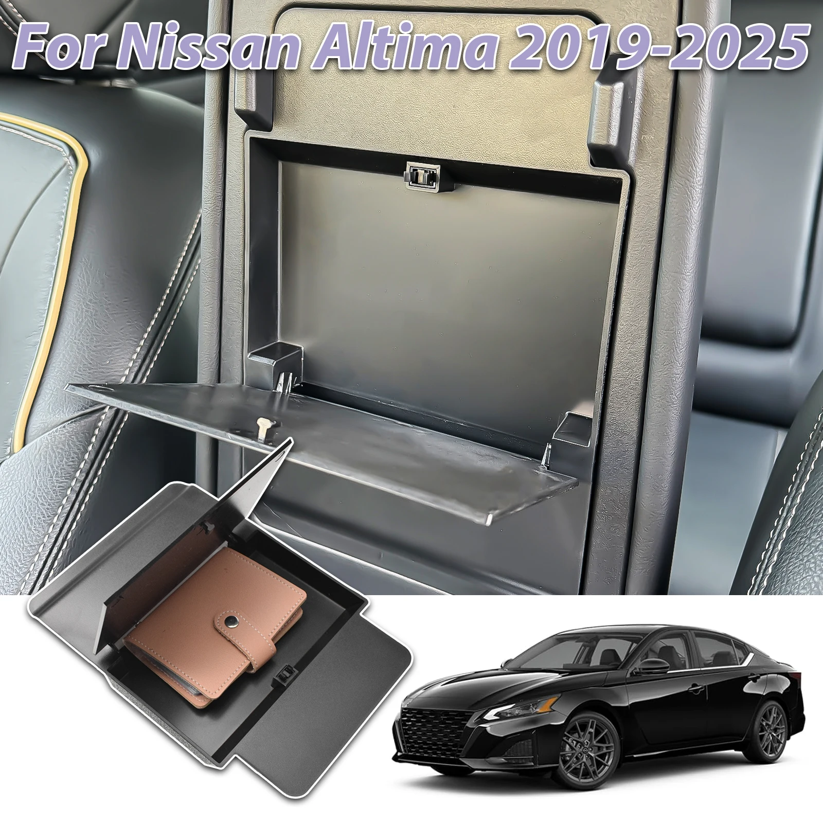 

For Nissan Altima 2019-2023 2024 2025 Center Console Hidden Storage Box Armrest Storage Tray Interior Organizer ABS Accessories