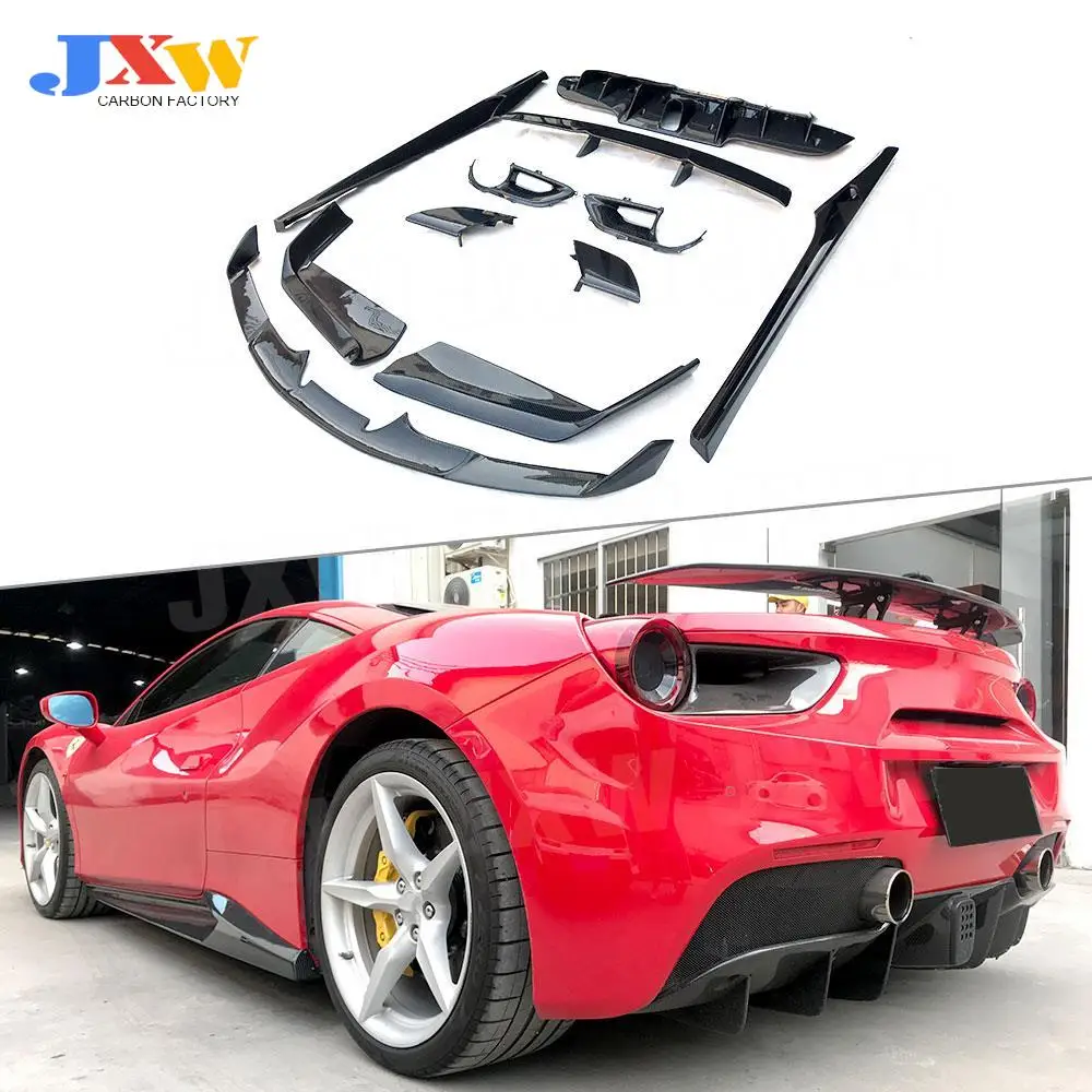 

Dry Carbon Fiber Front Lip Spoiler Side Skirts Aprons Rear Lip Diffuser Rear Spoiler Body kit for Ferrari 488 GTB 2015-2018