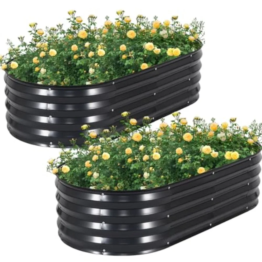 

Galvanized Raised Garden Bed Outdoor, 2Pcs 4x2x1ft Oval Planter Box with Rubber Strip, Metal Raised Bed Kit for Vegetables Flow