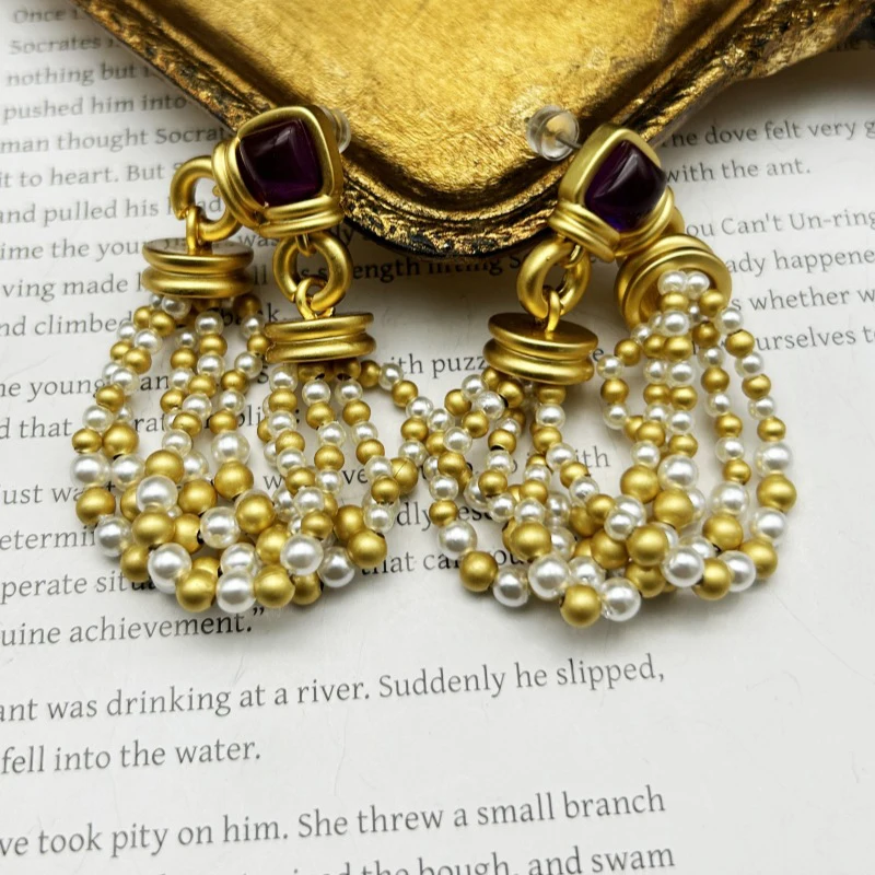 

Vintage Multi Layered Pearl Tassel Fashion Earrings Women's Jewelry Party Accessories Gift