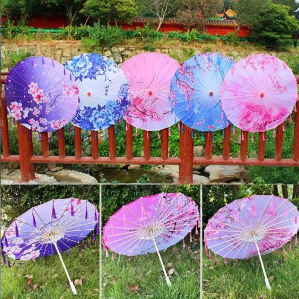 

56cm Umbrella Fan Chinese Antique Style Silk Cloth Prop Dance Umbrella 10 Colors Tassel Cosplay Hanfu Oil Paper Umbrella