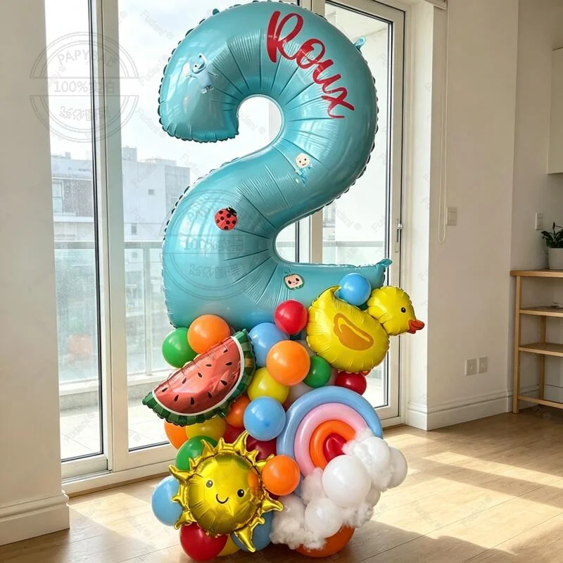 49pcs Mini Duck Sun Watermelon Balloon 40 Inch Baby Blue Number 1-9 Birthday Balloon Set Festival Party Supplies Birthday Gift