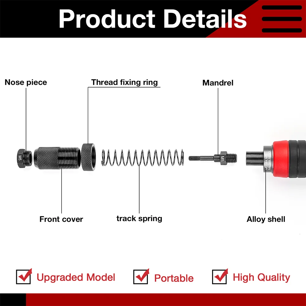 M3 M4 M5 M6 M8 M10  Electric Rivet Nut Adapter, Cordless Home Rivet Gun, Including Tools Box, 3-12mm Drill Bit, Riveting Tools，