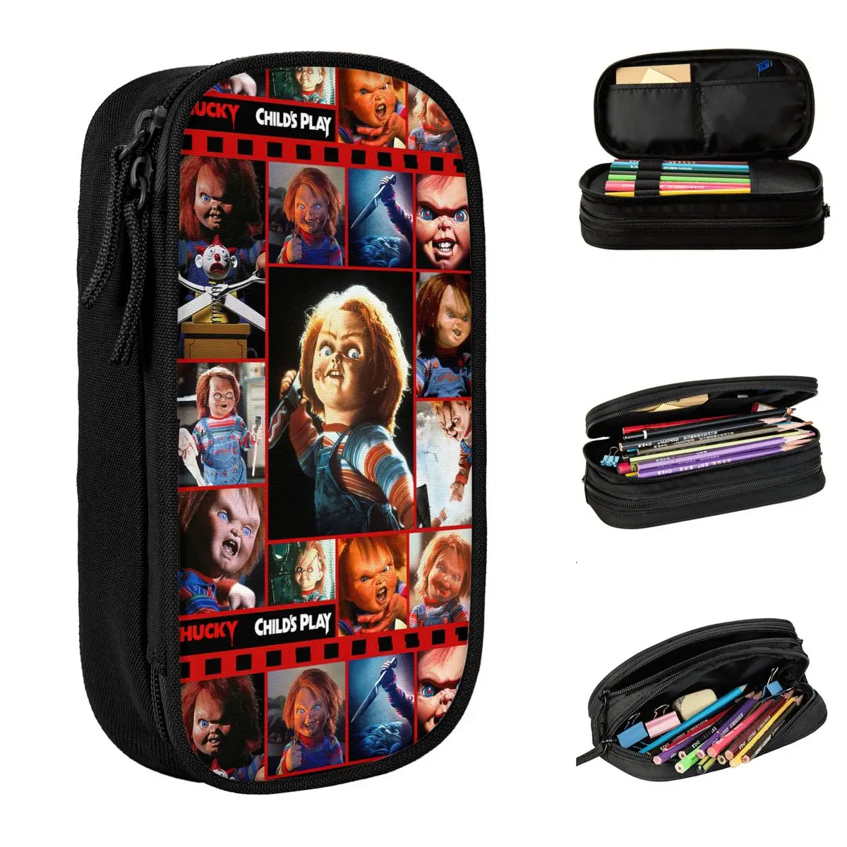 chucky horror filme lapis cases para estudantes lapis halloween box pen holder lovely student bolsa papelaria escola criancas brincar 01