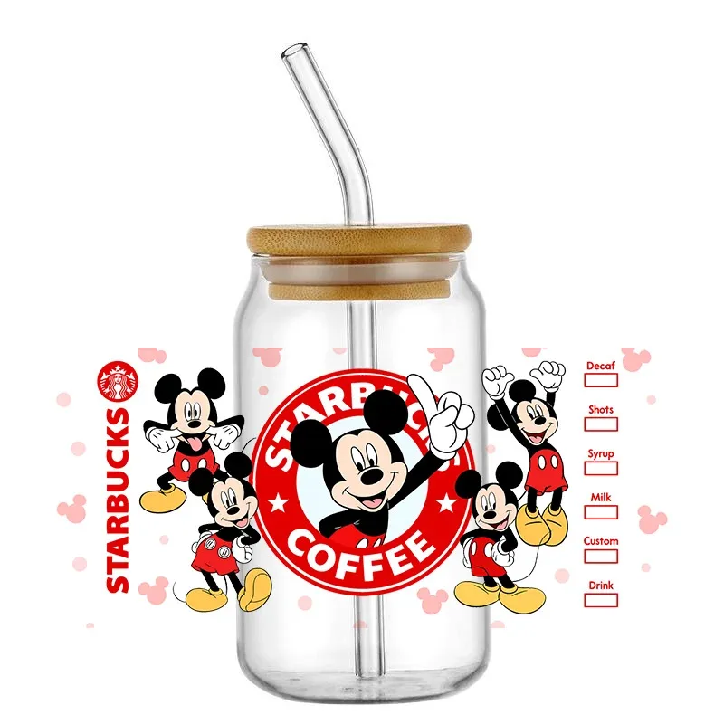 

Cup decoration Disney Mickey Designs UV DTF Libby Wraps 16Oz Glass Cups Resistance Custom Decals Wholesale