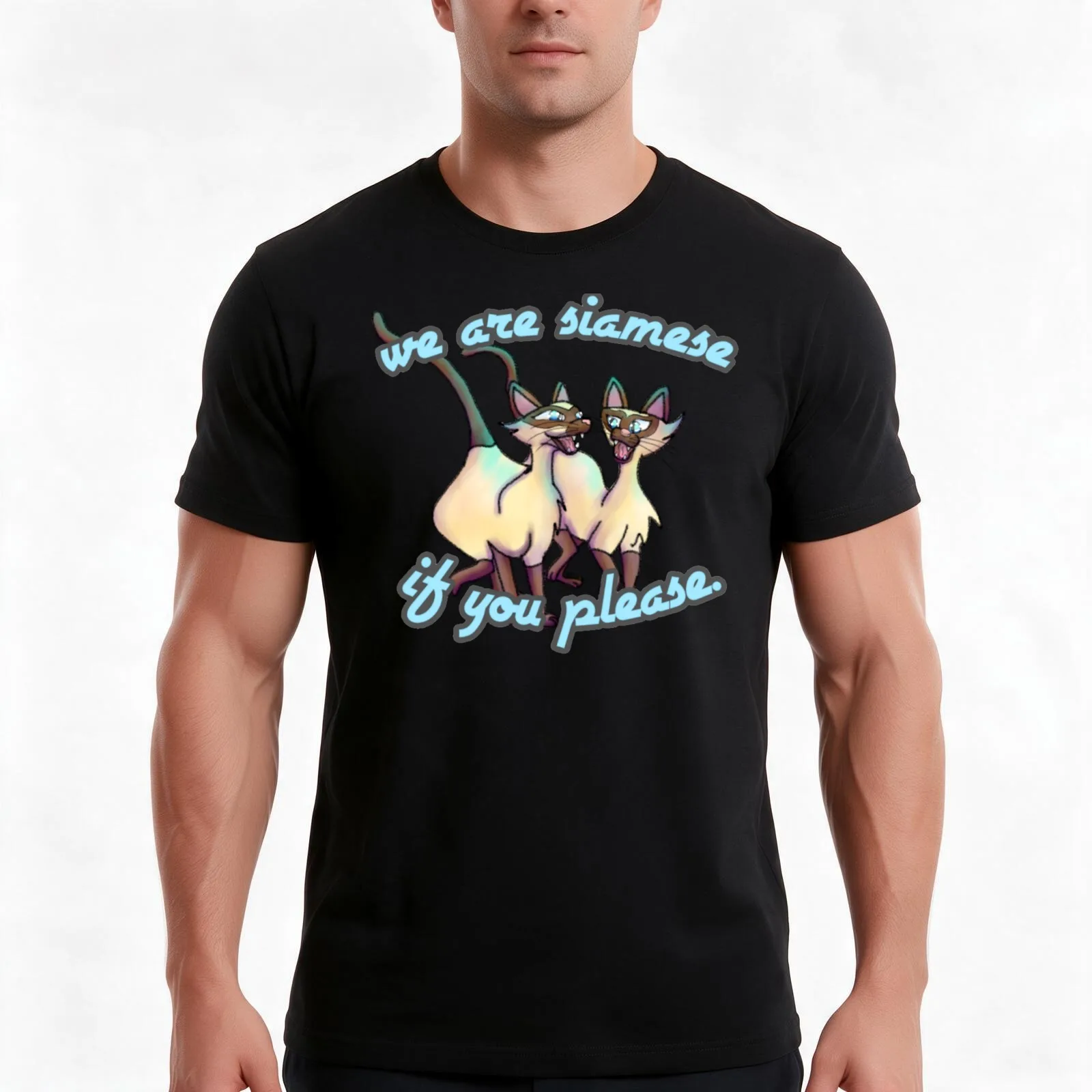 Siamese Cats T-Shirt, Summer Casual Cotton Tee, Oversized Streetwear Tops, Vintage Graphic Print, Loose Fit Short Sleeve