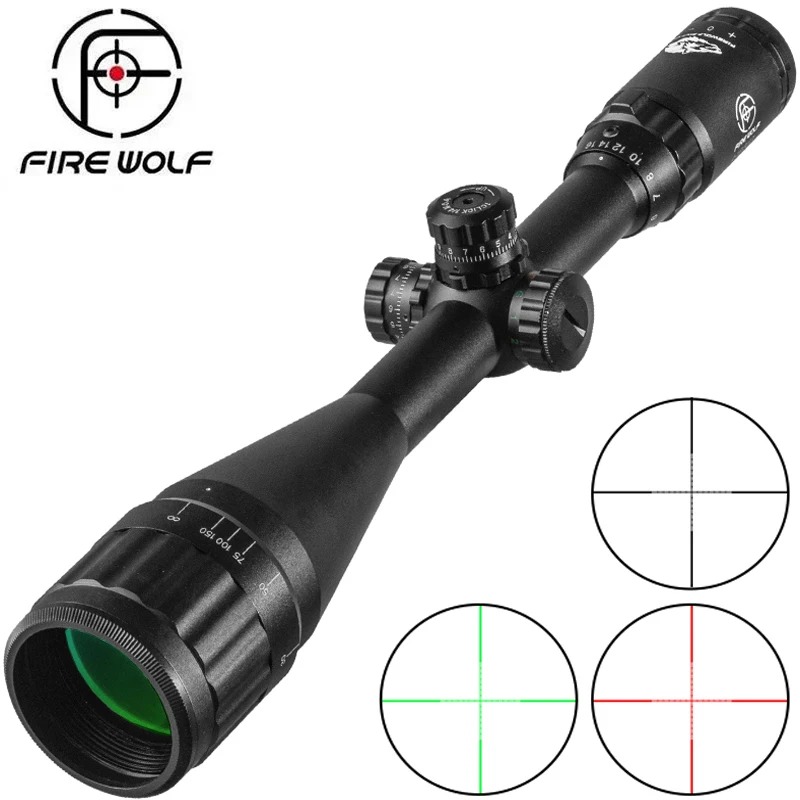 FIRE WOLF 4-16X50AOE Rifle Scope Tactical Optical Red Green Dot Sight Illuminated Cross Turret lock Reticle Sight Hunting Sniper