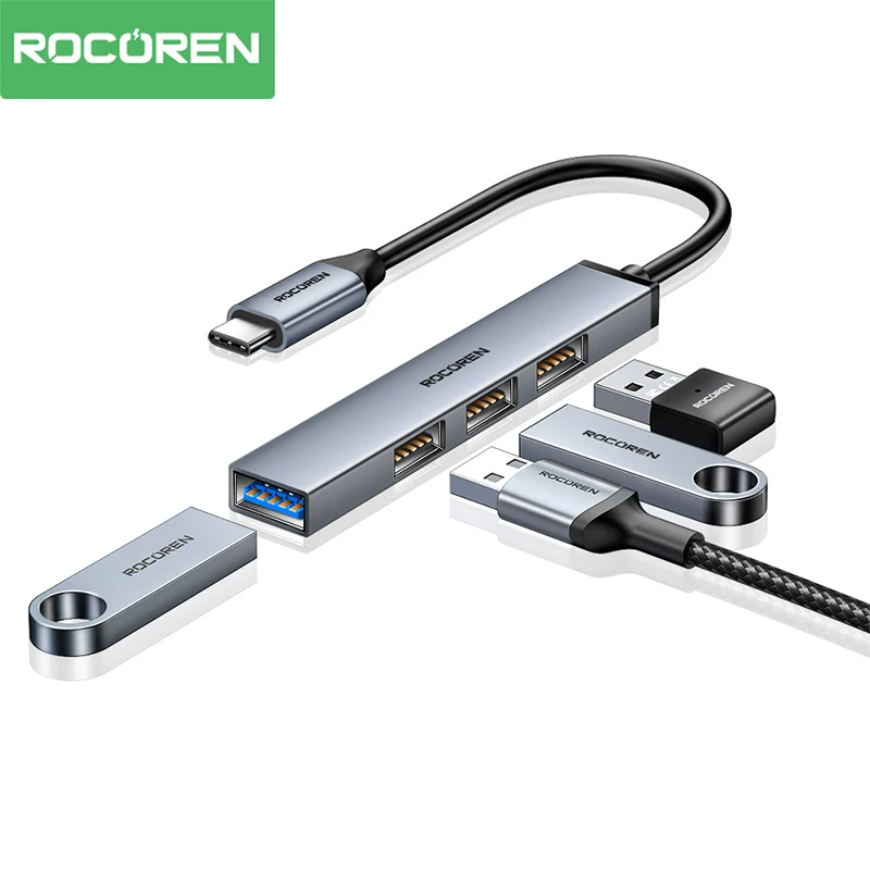 Rocoren USB Type C HUB 4 in 1 USB 3.0 Adapter High Speed USB Multi Port HUB Dock For MacBook Pro Air USB C PC Computer Splitter