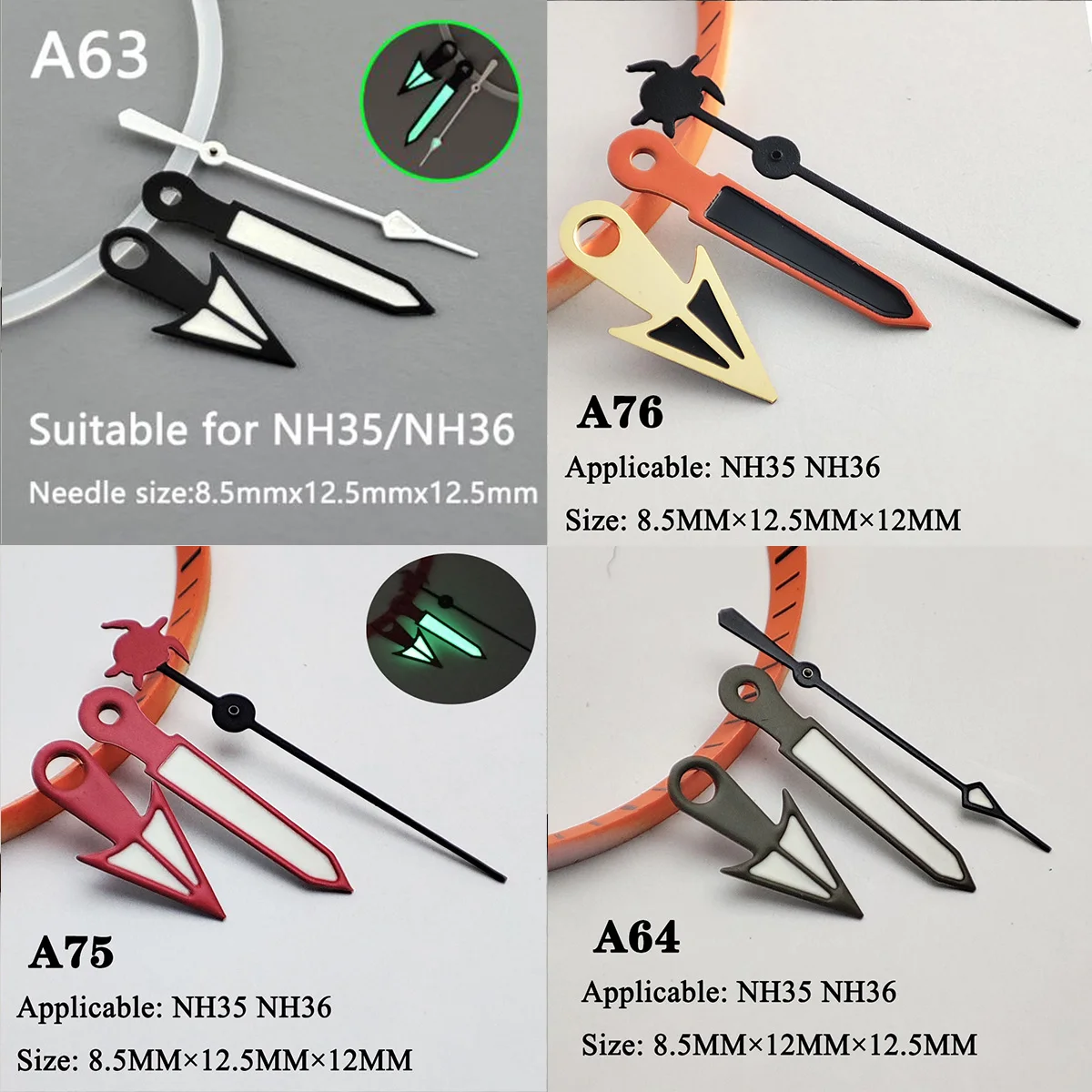 Verde luminoso NH35 hands NH36 hands pointer Silver needle Watch accessori adatti per nh35 Second Hands nh36 movement 02