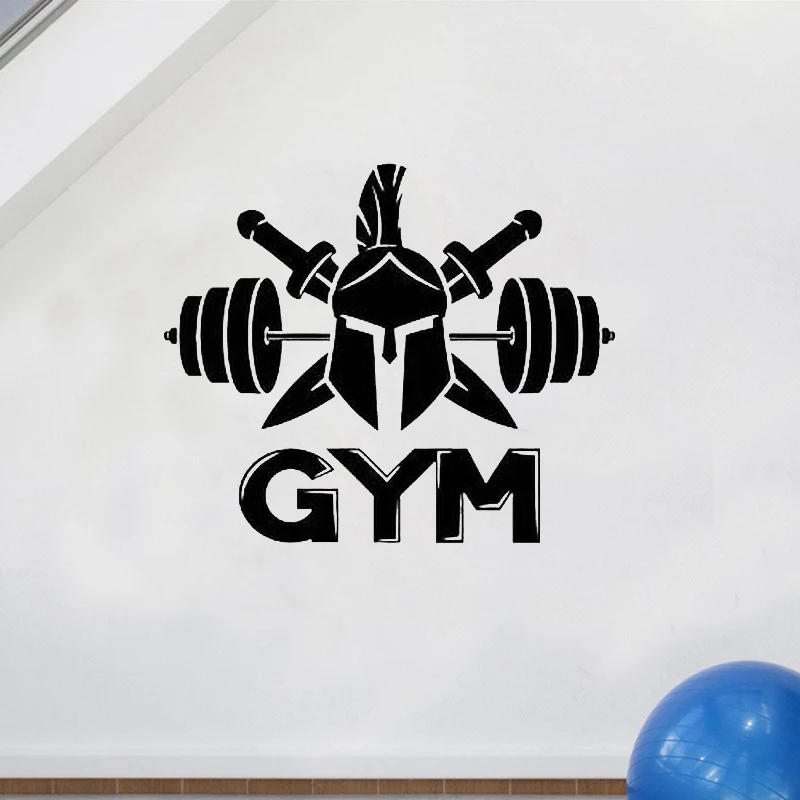 Creative Gym Wall Sticker Helmet Double Sword Barbell Pattern Wall Decals Sport Fitness Vinyl Art Murals Wallpaper