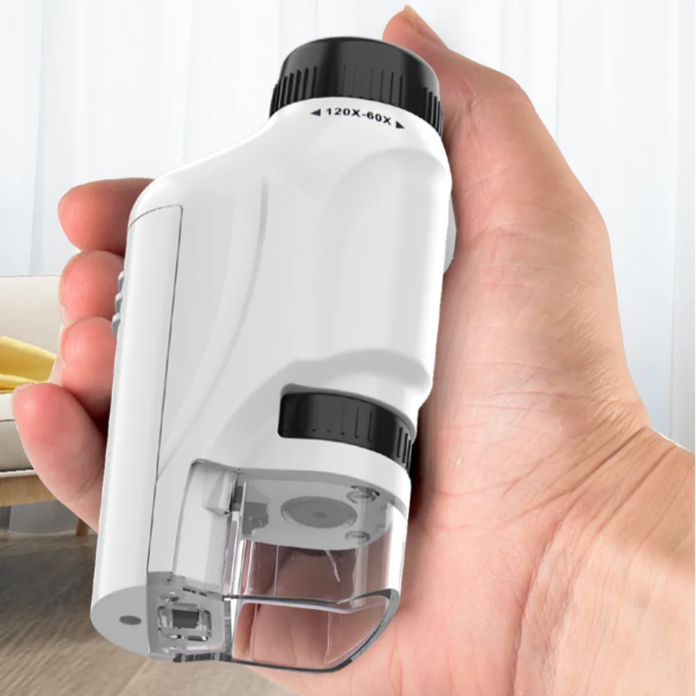 مجهر محمول باليد 60-120x مع مصباح ليد يعمل بالبطارية مجهر معدات العلوم التجريبية للأطفال #5