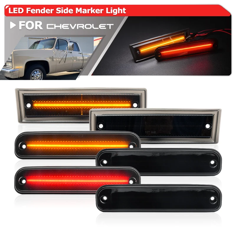 Smoked LED Amber Red Fender Side Marker Light Replacement For Chevrolet/GMC C/K Series 1981-1987 R/V Series 1988-1991 Dually Bed