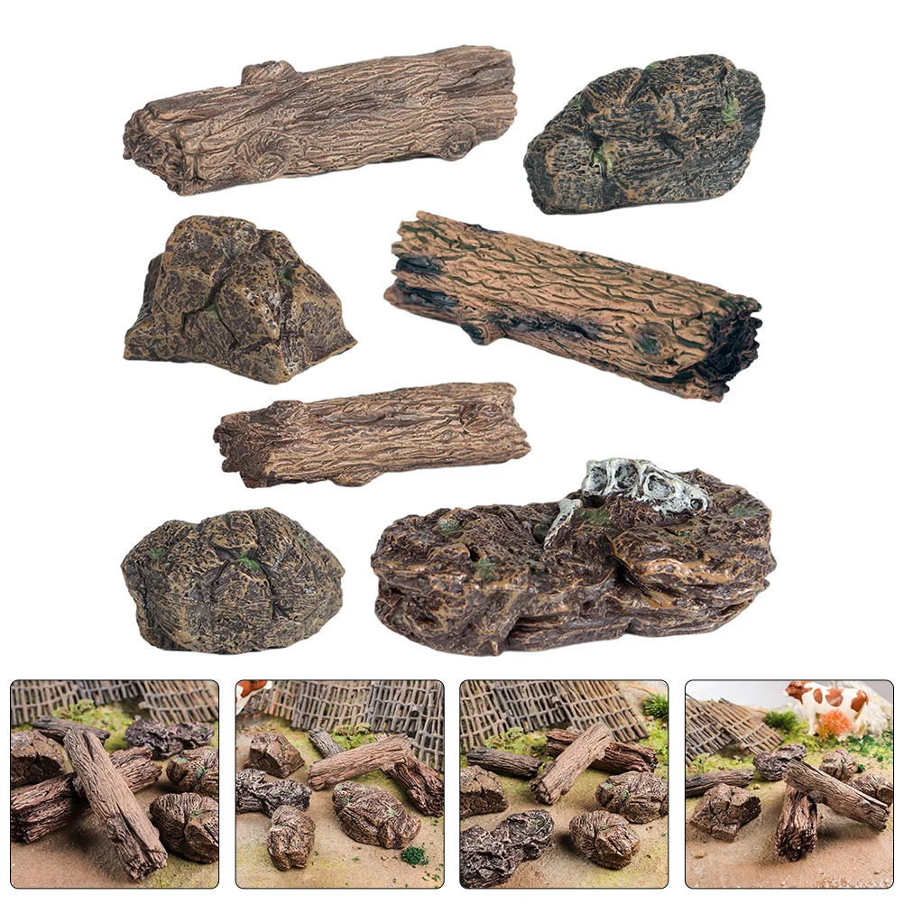 

7 Pcs Simulated Stone Tree Stump Miniature Statue Fake Ornament Artificial Micro Landscape Decoration