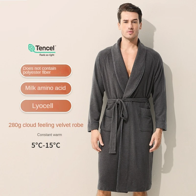 

Luxury Tencel double-sided velvet autumn and winter men's long nightgown bathrobe amino acid can go out loungewear pajamas