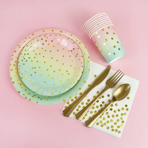 

Disposable Polka Dot Tableware Set Paper Plate Cup Adult Kids Unicorn Birthday Party Decoration Wedding Baby Shower Supplies