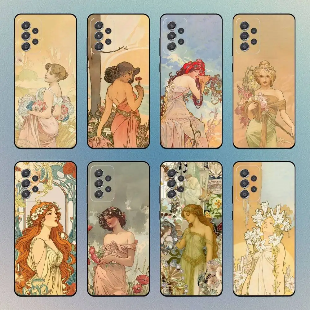

Vintage A-Alphonse Mucha Phone Case For Samsung S25,S24,S21,S22,S23,S30,Ultra,S20 Black Soft Case