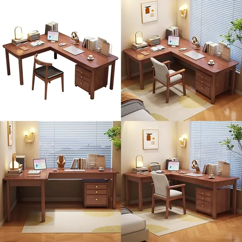 Solid Wood L Shaped Corner Desk for Bedroom Home Office Student Writing Computer Workstation Study Table