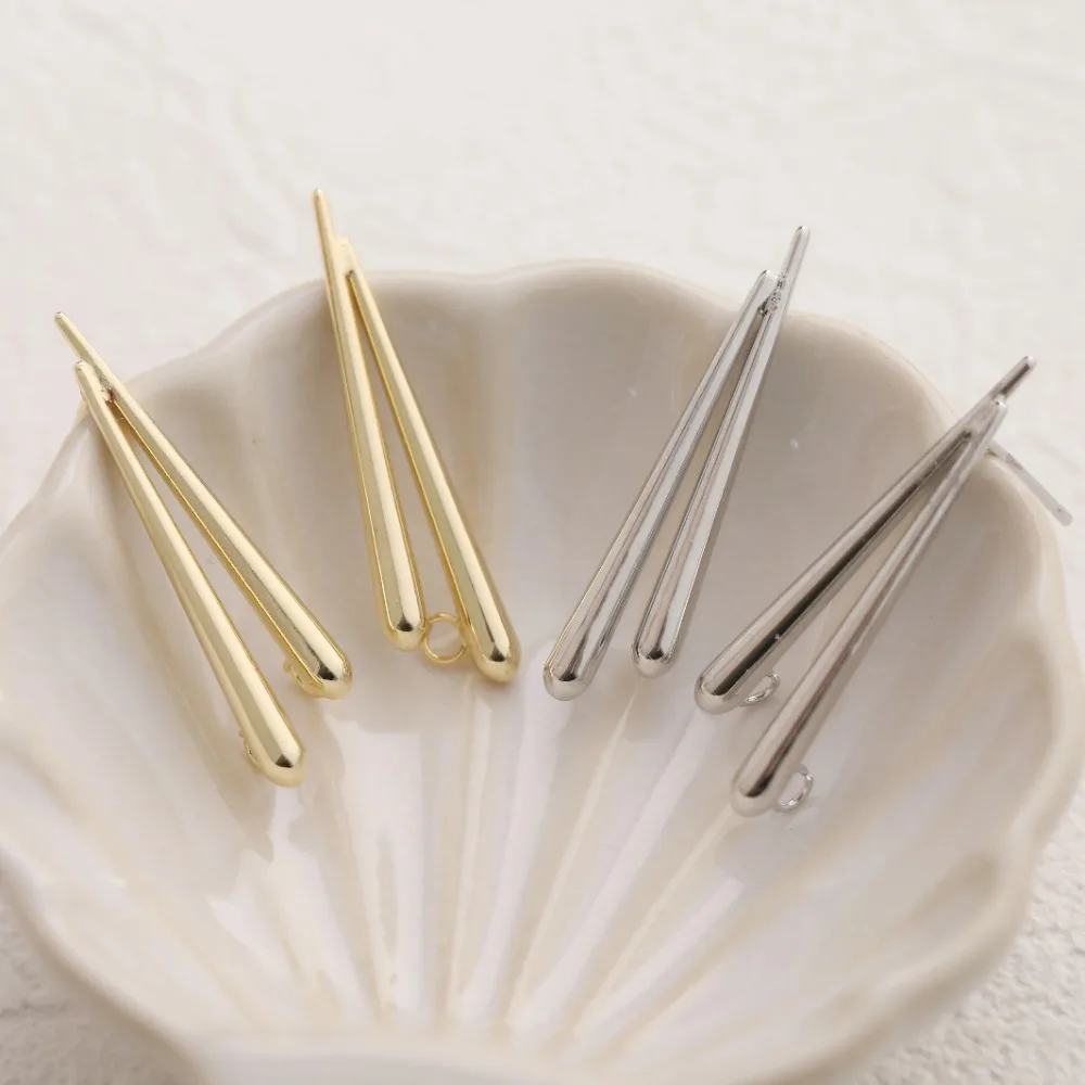 2PCS Dainty Double Strip Design Ear Studs Earrings for Jewelry Making DIY Hand Made Brass 14k Gold Plated 32*9mm Accessories