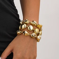 Ingemark Classic Vintage Irregular Big CCB Chain Bracelets for Women Trend Goth Elastic Strand Beads Charm Bangle Couple Jewelry