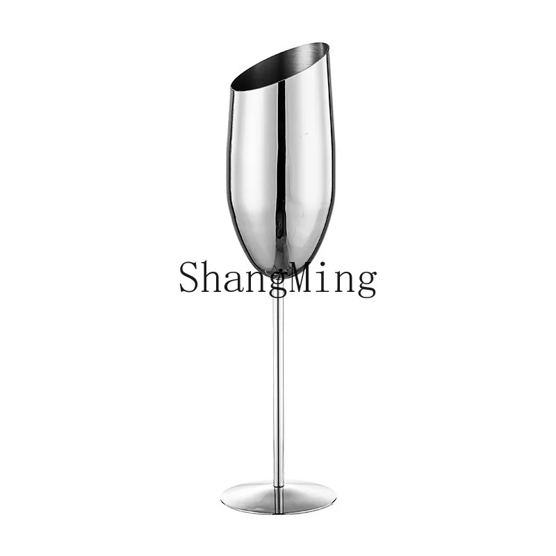 

PYH304 stainless steel diagonal champagne goblet, creative cocktail tulip glass, bar metal wine glass
