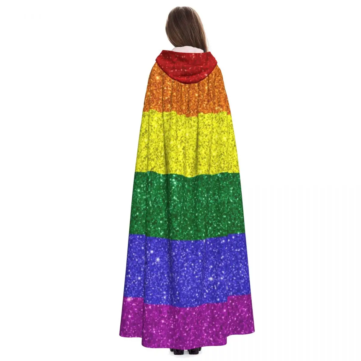 Cape de Sorcière Unisexe à Capuche en Polyester, Accessoire de Costume, Sensation de Fierté Arc-en-ciel à Paillettes