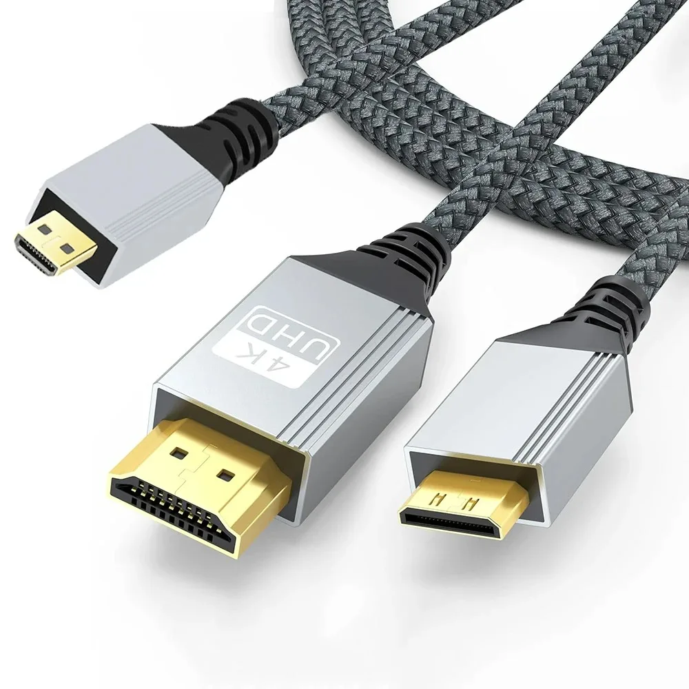 0.3M 1M 2M 4K UHD Cable Mini Micro HDMI-compatible2.0 Aluminum Nylon Braid Cord for Laptop Tablet Camera Camcorder Monitor
