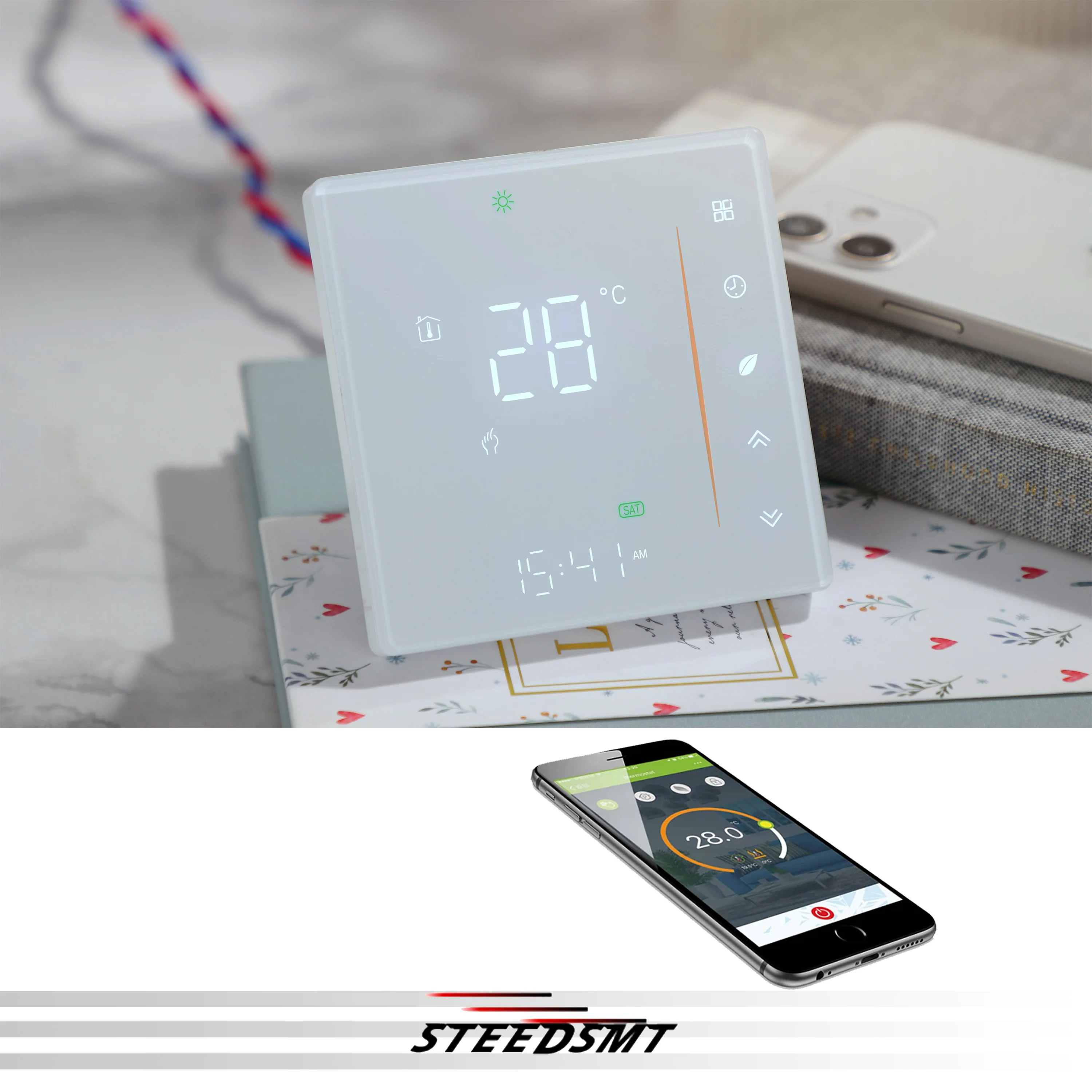 Termostato de aquecimento de filme de aquecimento de piso 24V / 220V para 16A 4KW Interruptor de ajuste inteligente por ZIGBEE WIFI RS485 opcional