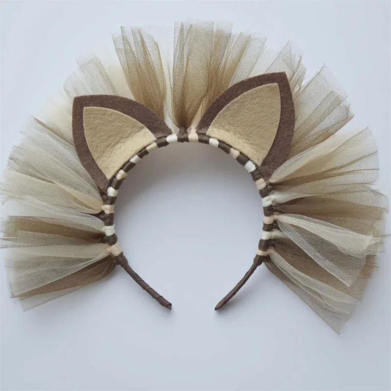 สาวตลก Lion Headband Tulle การ์ตูนสัตว์หูผม Hoop STAGE PARTY COSPLAY Props อุปกรณ์เสริมผมสำหรับผู้ใหญ่เด็ก